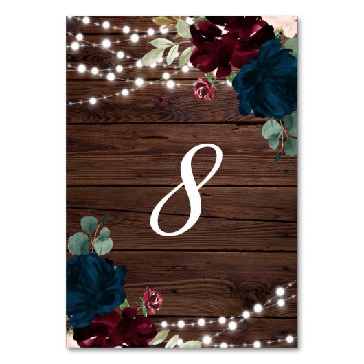 Numéro De Table Marsala & Fleurs de marine Bois rustique 8 Numéros (Dos)