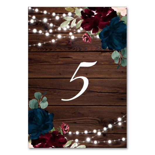Numéro De Table Marsala & Fleurs de marine Bois rustique Table 5 M (Par défaut)