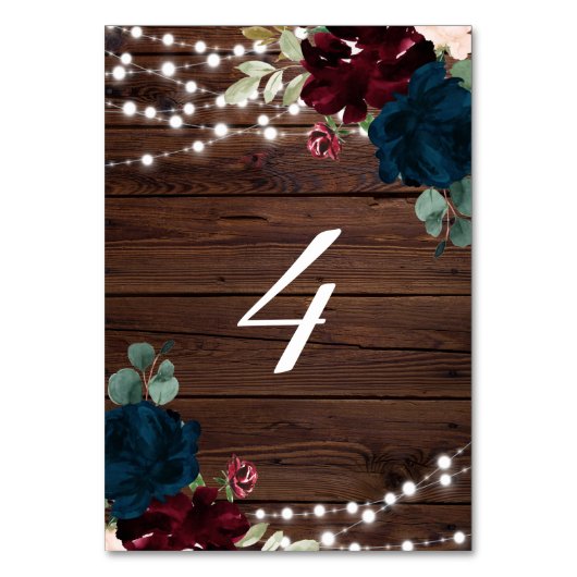 Numéro De Table Marsala & Fleurs de marine Bois rustique Tableau 4 (Dos)