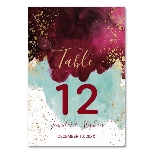 Numéro De Table Marsala Rouge Aquarelle Turquoise Gold Numéros de  (Par défaut)