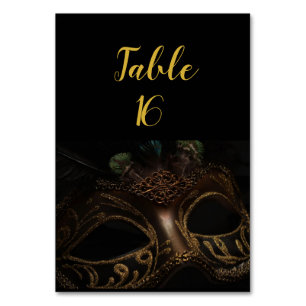 Numéro De Table Mascarade Noir et Or Élégant