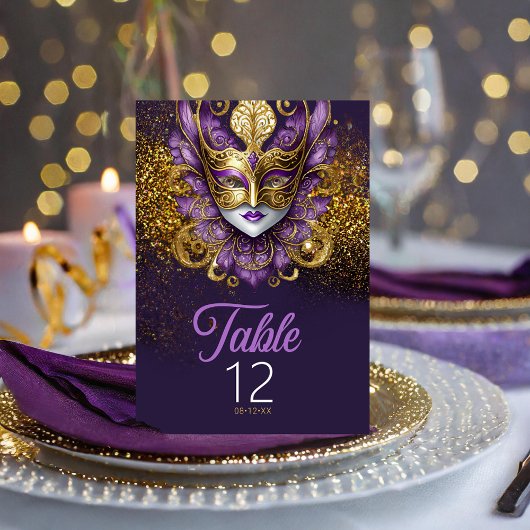 Numéro De Table Masquerade Masque Masque Motif Purple Gold ID1031