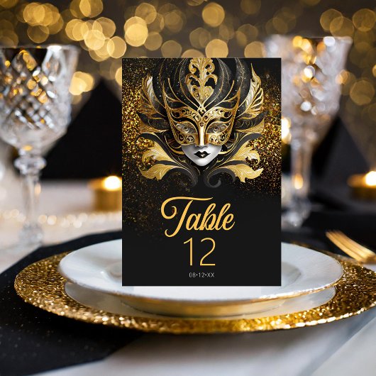 Numéro De Table Masquerade Masque Motif Black Gold ID1031