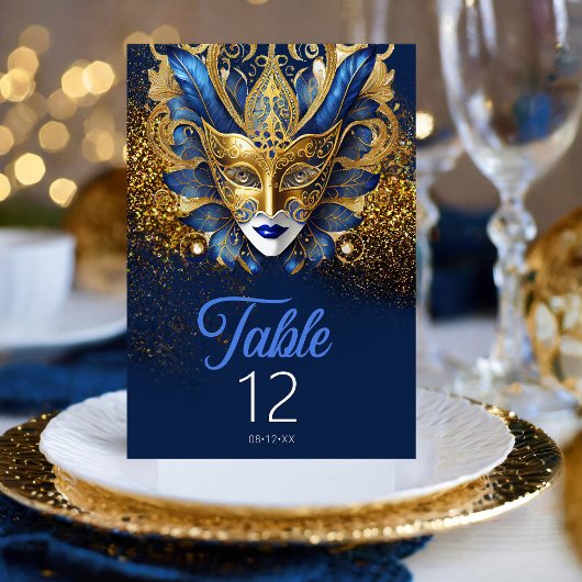 Numéro De Table Masquerade Masque Motif Blue Gold ID1031