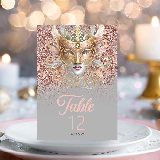 Numéro De Table Masquerade Masque Motif Rose Gold ID1031