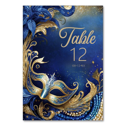 Numéro De Table Masquerade Quinceanera Blue Gold ID1031 (Dos)