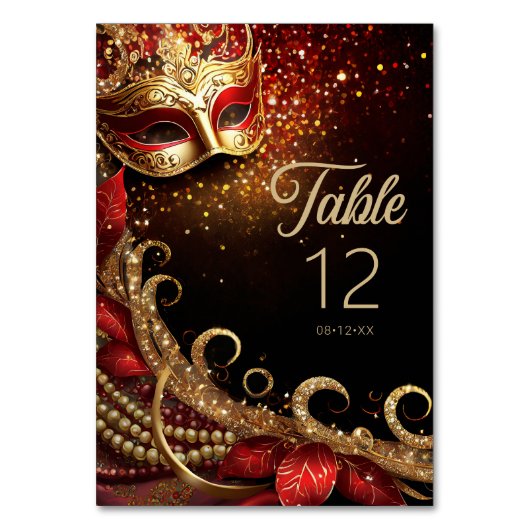 Numéro De Table Masquerade Quinceanera Rouge Or ID1031 (Dos)