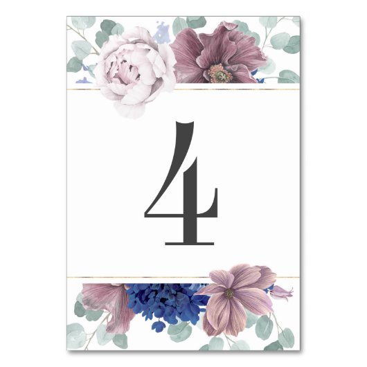Numéro De Table Mauve et Marine Blue Floral Mariage Numéro de tabl (Par défaut)