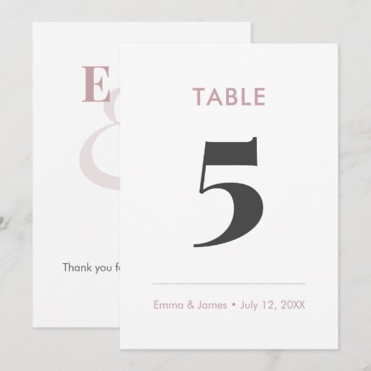Numéro de table Mauve Minimaliste Ampersand | (Devant / Derrière)