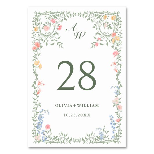Numéro De Table Meadow Pastel Français Rose Floral Mariage (Par défaut)