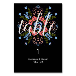 Numéro De Table Médaillon de fleurs noires mariages assis
