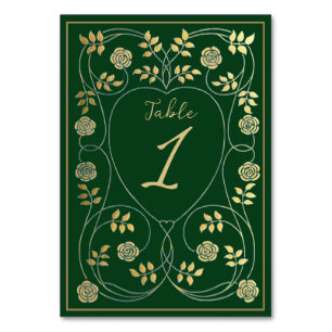 Numéro De Table Médiéval Gold Floral Coeurs et Mariage d'épée