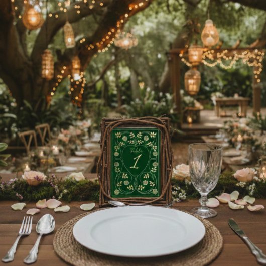 Numéro De Table Médiéval Gold Floral Coeurs et Mariage d'épée