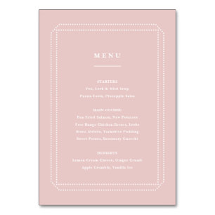 Numéro De Table Menu classique rose, réception de mariage