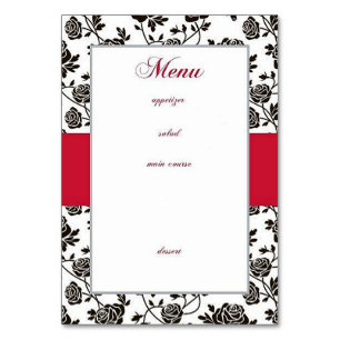Numéro De Table Menu Elégant Rose Noire