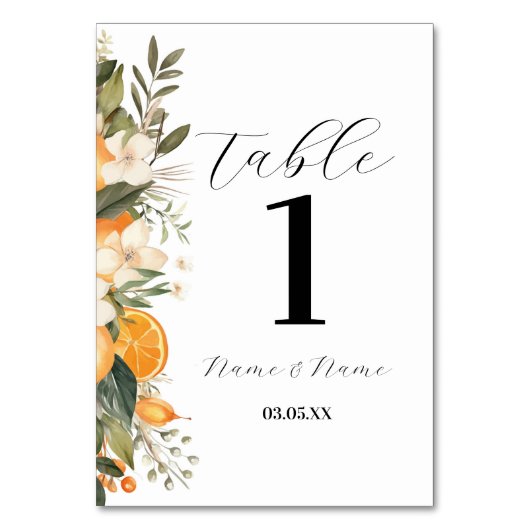 Numéro De Table Menu Floral Tableau Citrus Oranges Numéros (Dos)