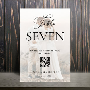 Numéro De Table Menu Mariage minimaliste photo et code QR