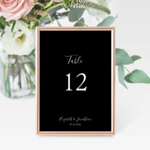 Numéro De Table Menu Mariage noir Script Moderne Minimaliste Simpl