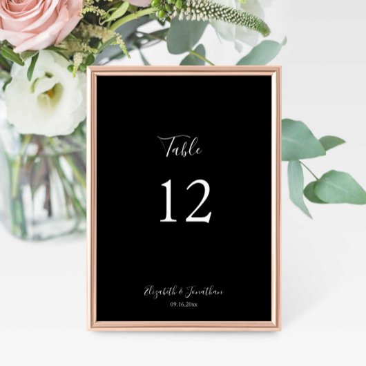 Numéro De Table Menu Mariage noir Script Moderne Minimaliste Simpl