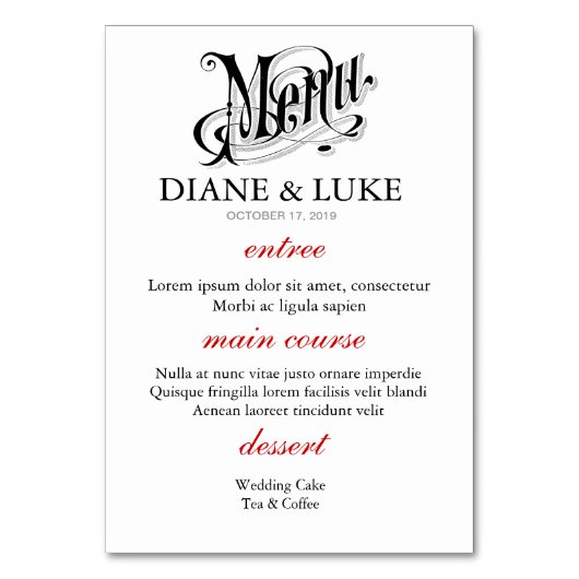 Numéro De Table Menu Mariage unique Las Vegas+Table (Dos)