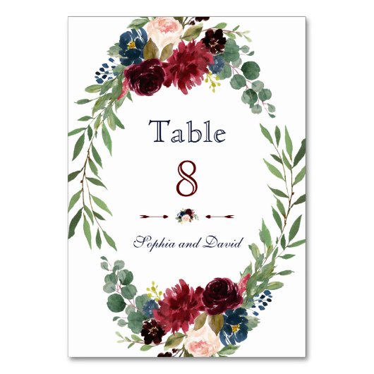 Numéro De Table Merlot Marine Bleu Floral Fleur Mariage Numéro de  (Par défaut)