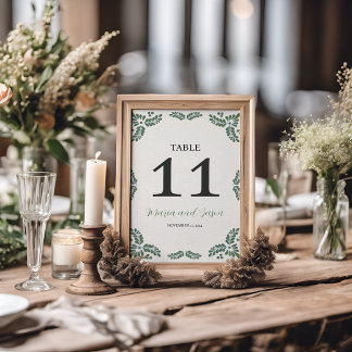 Numéro De Table Mexican Talavera Green Floral Minimalist Wedding