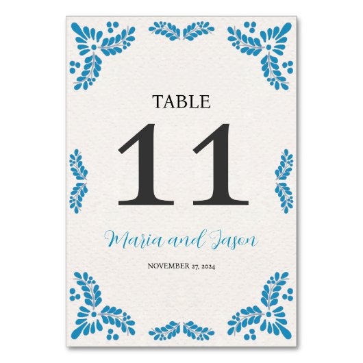 Numéro De Table Mexican Talavera Turquoise Minimalist Wedding (Par défaut)