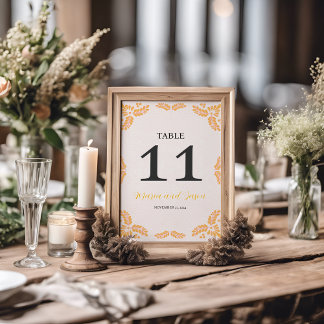Numéro De Table Mexican Talavera Yellow Floral Minimalist Wedding
