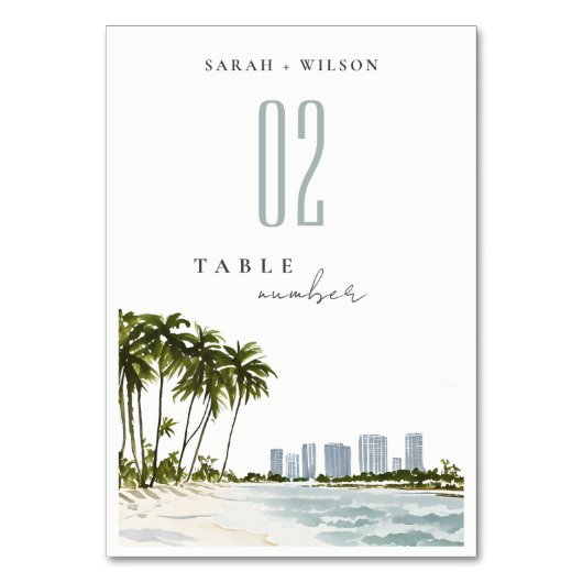 Numéro De Table Miami Florida Aquarelle Palm Mariage paysage (Par défaut)