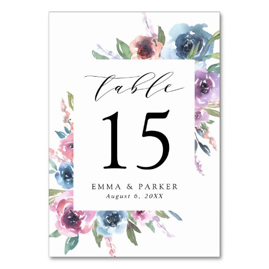 Numéro De Table Midnight Blooms | Fleurs de mariage violettes et b (Par défaut)