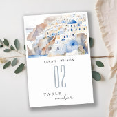 Numéro De Table Minimal chic Santorini Grèce Mariage aquarelle