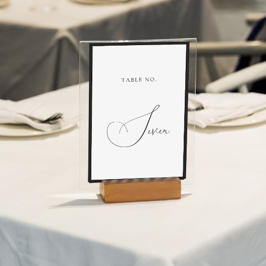 Numéro De Table Minimal Classy Black & White Border Script Wedding