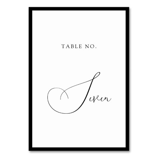 Numéro De Table Minimal Classy Black & White Border Script Wedding (Dos)