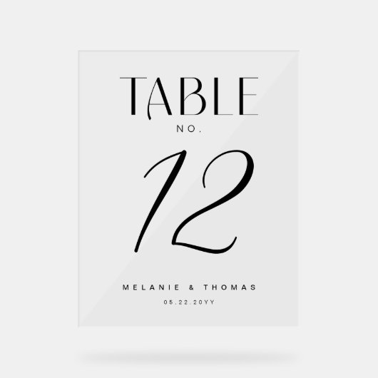 Numéro de table minimal Elegant Black Script Maria (Recto)