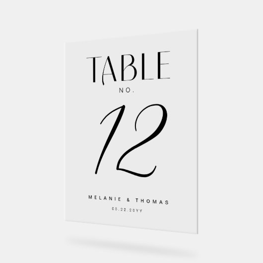 Numéro de table minimal Elegant Black Script Maria (Angle)