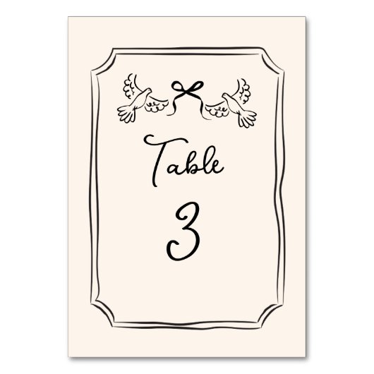 Numéro De Table Minimal Hand-Drawn Doves Wedding Table Number Card (Dos)