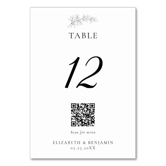 Numéro De Table Minimal Wedding QR Code Menu Elegant Black White (Par défaut)