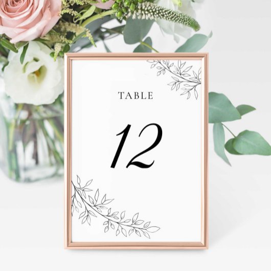 Numéro De Table Minimalist Botanical Wedding Black White Elegant