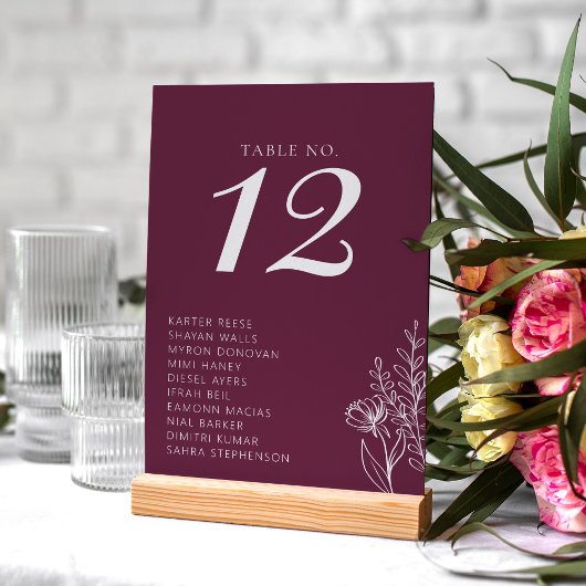 Numéro De Table Minimalist Burgundy Modern Classic Wedding Names