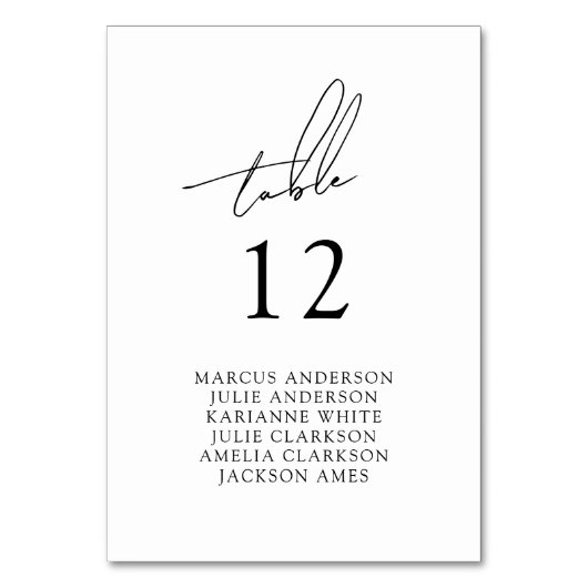 Numéro De Table Minimalist Modern & Whimsical Script (Dos)