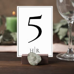Numéro De Table Minimalist Monogram Wedding Table Number Card<br><div class="desc">Guide your guests in style with this elegant minimalist wedding table number card. Designed with a clean, modern aesthetic, the layout features a bold table number paired with a refined monogram of the couple’s initials below, separated by a delicate vertical line for a timeless and sophisticated finish. The balanced composition...</div>