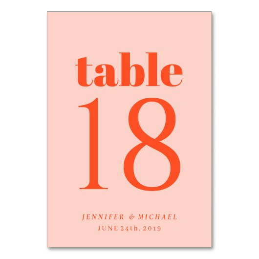 Numéro De Table Minimalist Orange Pink Simple Wedding Seating (Par défaut)