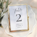Numéro De Table Minimalist Script Calligraphy Elegant Wedding<br><div class="desc">A table number card to match our Black & White Photo Wedding collection. This design features classic serif typography, elegant script lettering, and a modern typography layout. At the top, "table" is written in calligraphy. Below, your names and the details are in classic serif. Please note this card is sold...</div>