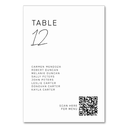 Numéro De Table Minimalist Wedding Seating Chart QR Modern  (Par défaut)