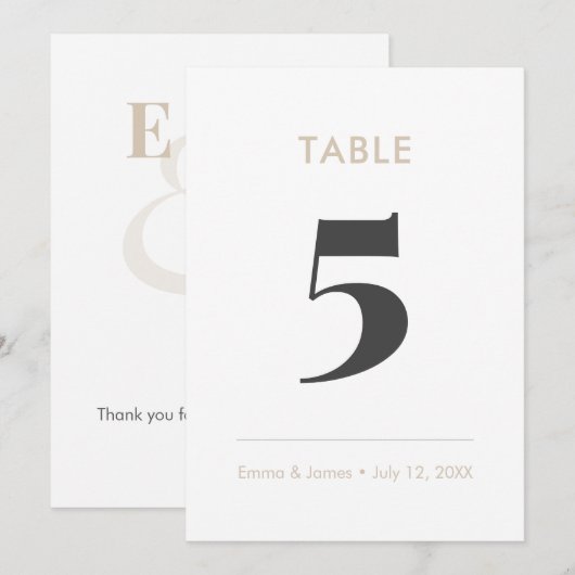 Numéro de table Minimaliste Champagne Ampersand (Devant / Derrière)