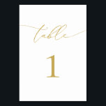 Numéro de table minimaliste de calligraphie or<br><div class="desc">Ces belles et élégantes cartes numériques de table d'or sont parfaites pour votre mariage ou événement. Notre design moderne et minimaliste comprend une "table" écrite dans une belle calligraphie de faux feuille d'or avec un numéro de table d'or assorti. Ces numéros de table en or sont imprimés sur les deux...</div>