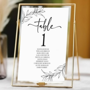 Numéro De Table Minimaliste minimaliste noir blanc Mariage feuille