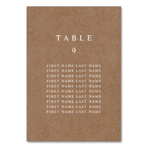 Numéro de table minimaliste Rustique Kraft avec no