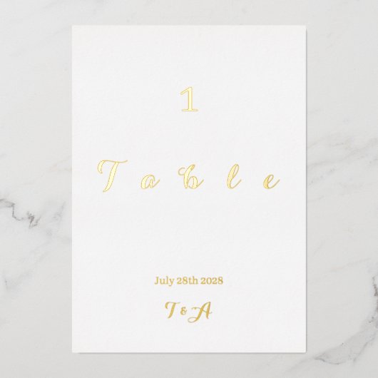 Numéro de table minimum mariage Carte Vrai Or (Recto)