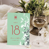 Numéro De Table Mint Vert Bambou Feuilles Double Mariage de bonheu